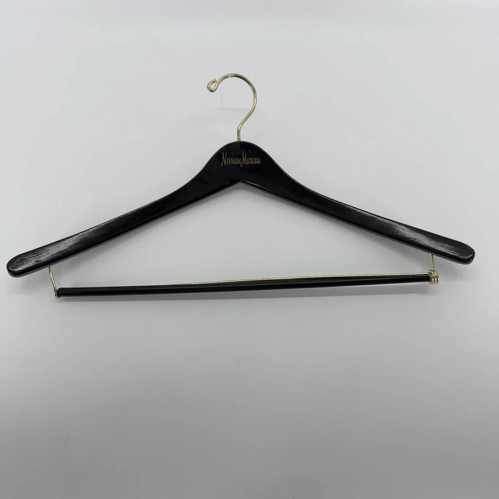 Neiman Marcus Suit Hanger Dark Wood Gold Tone Hardware Luxury Closet Accessory